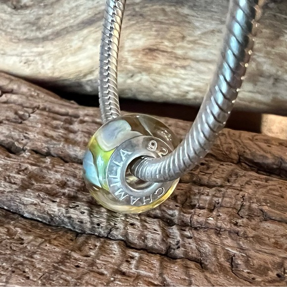 New Authentic Chamilia Charm- Sunrise Sunset Murano Bead Silver Yellow Clouds - Picture 5 of 5